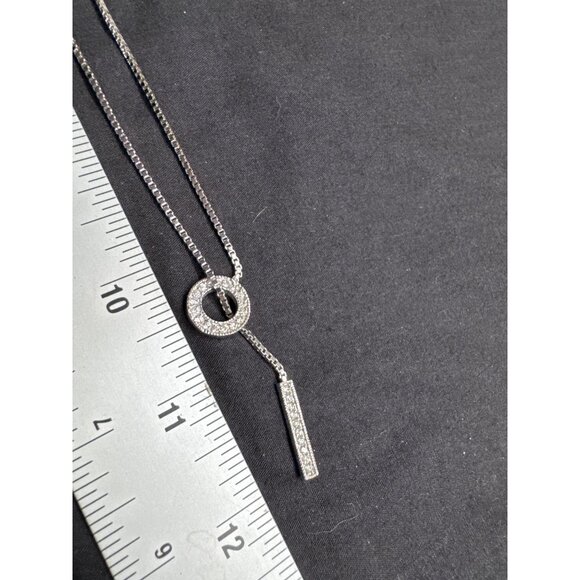 Elegant Silver Tone Lariat Love Knot Necklace With Crystal Accents - Picture 7 of 7